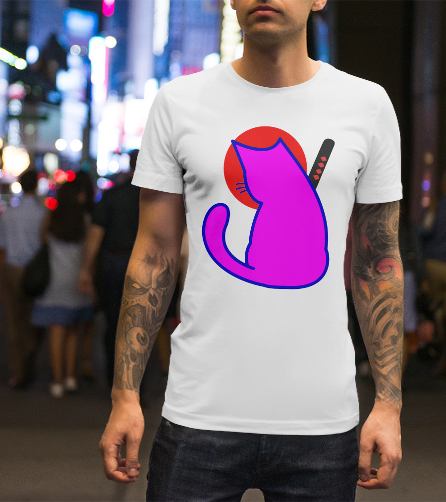 Sodapoppin Merch Pink Cat Samurai Sun T-Shirt