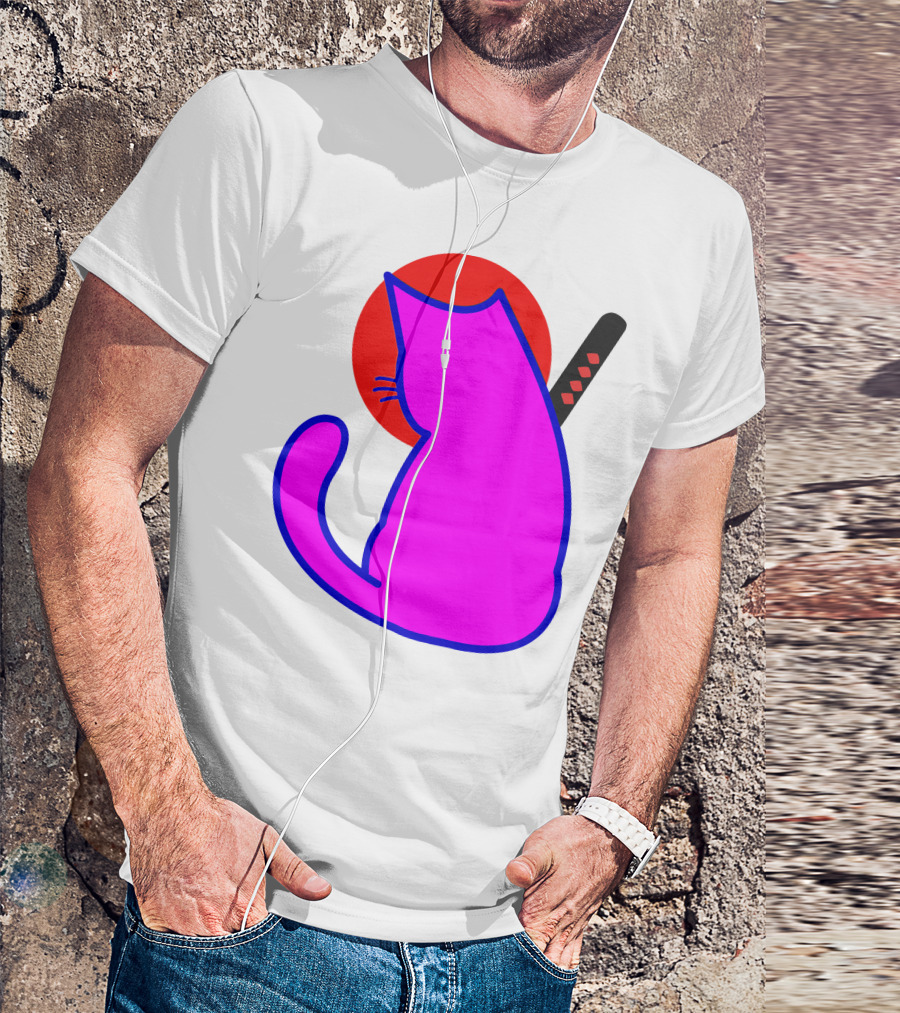 Sodapoppin Merch Pink Cat Samurai Sun T-Shirt