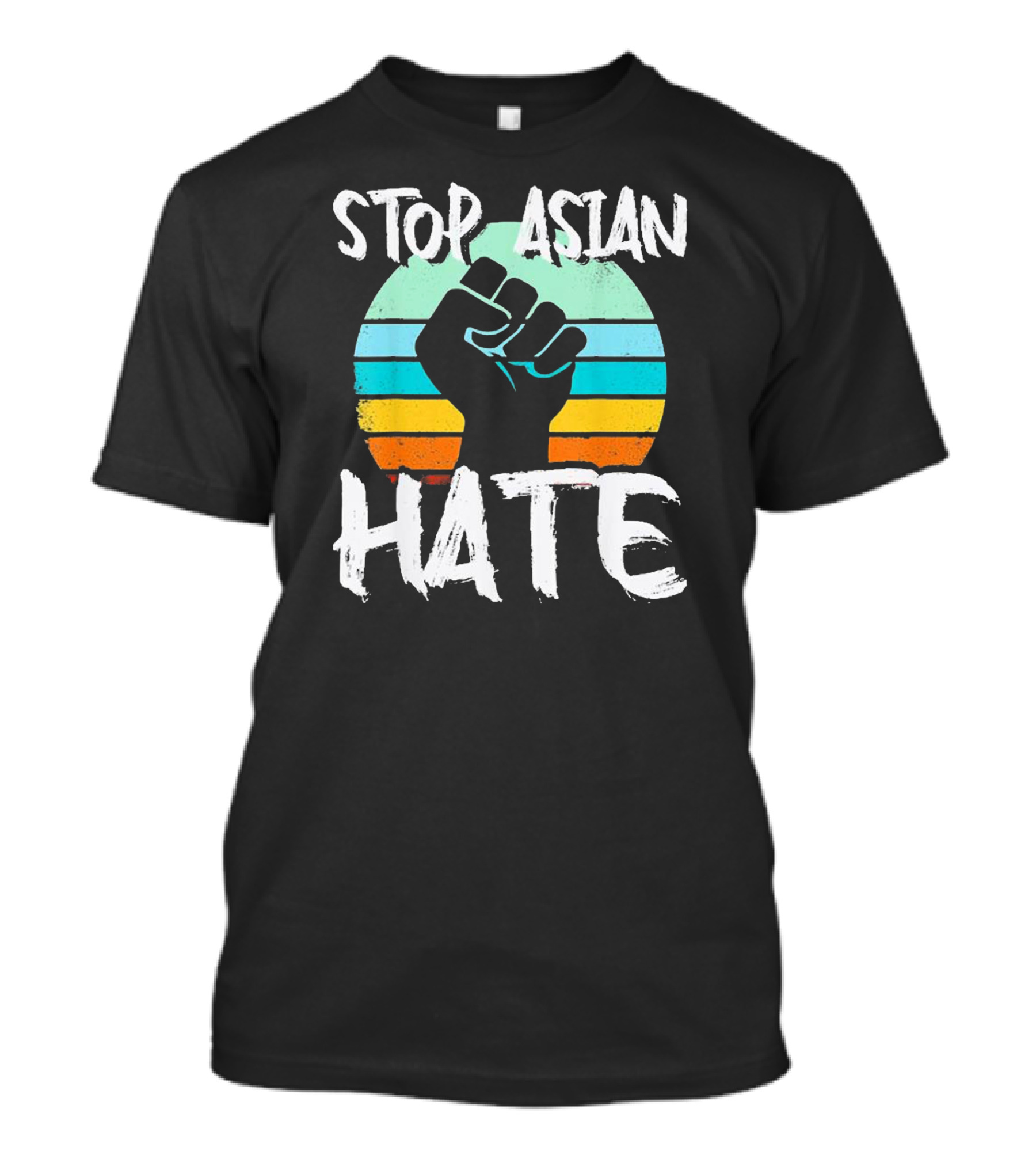 STOP ASIAN HATE Fist With Retro Stripes T-Shirt