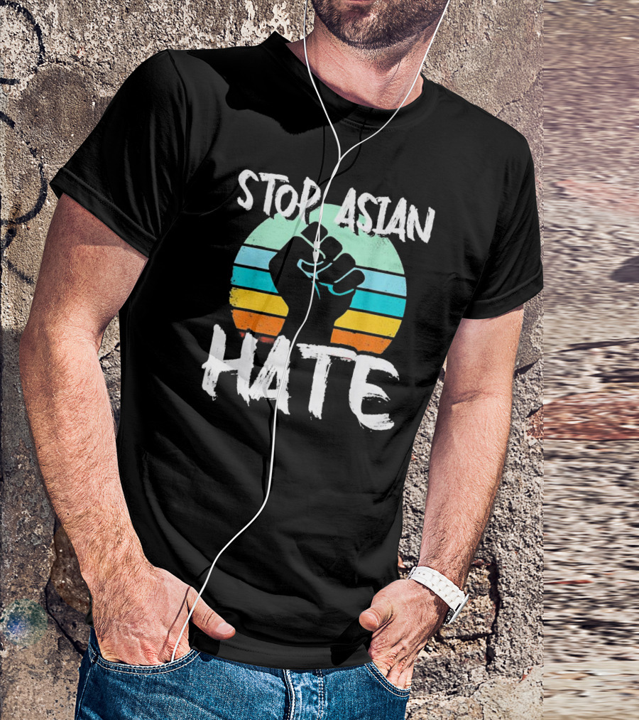 STOP ASIAN HATE Fist With Retro Stripes T-Shirt