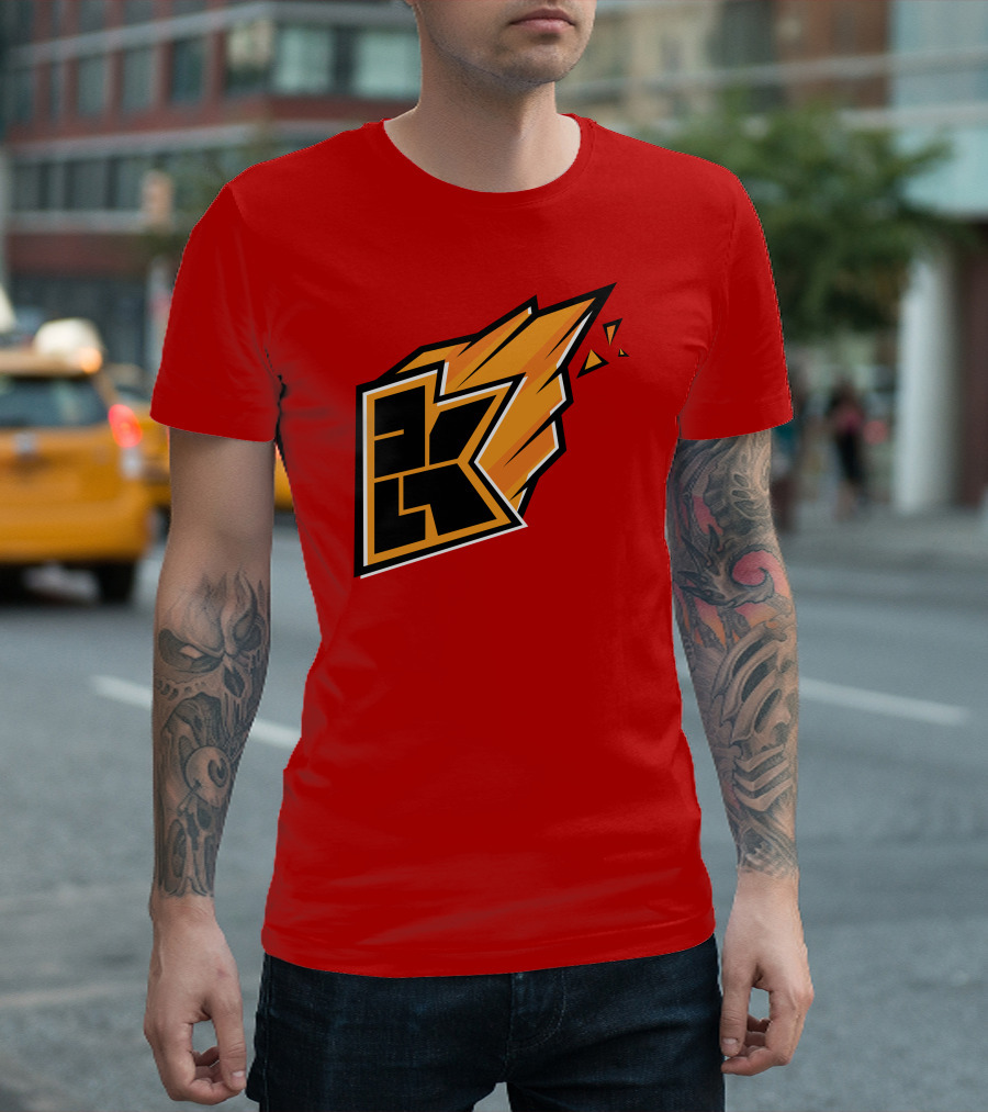 Kwebbelkop Merch Orange K Logo with Flame Effect T-Shirt