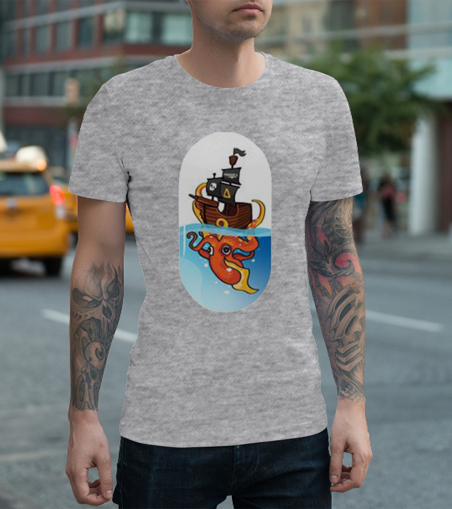 A for Adley Pirate Ship and Orange Octopus Adventure T-Shirt