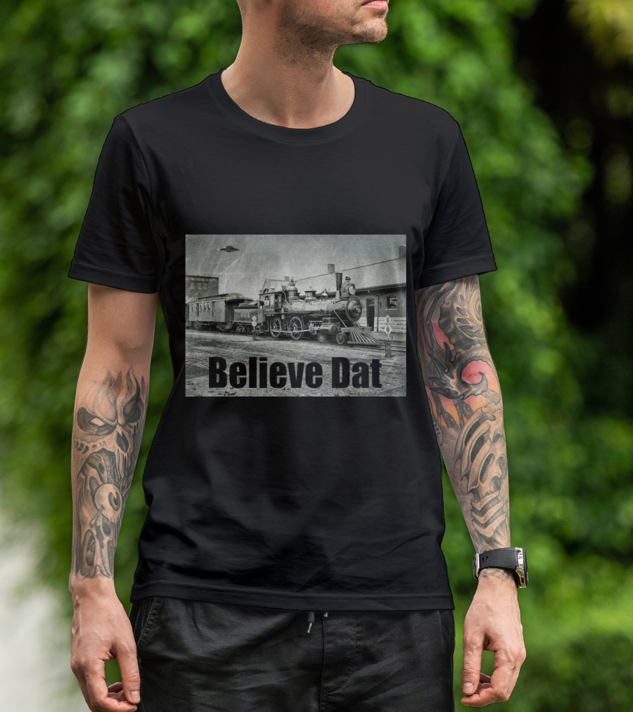 Believe Dat Vintage UFO Train Arrival Scene T-Shirt