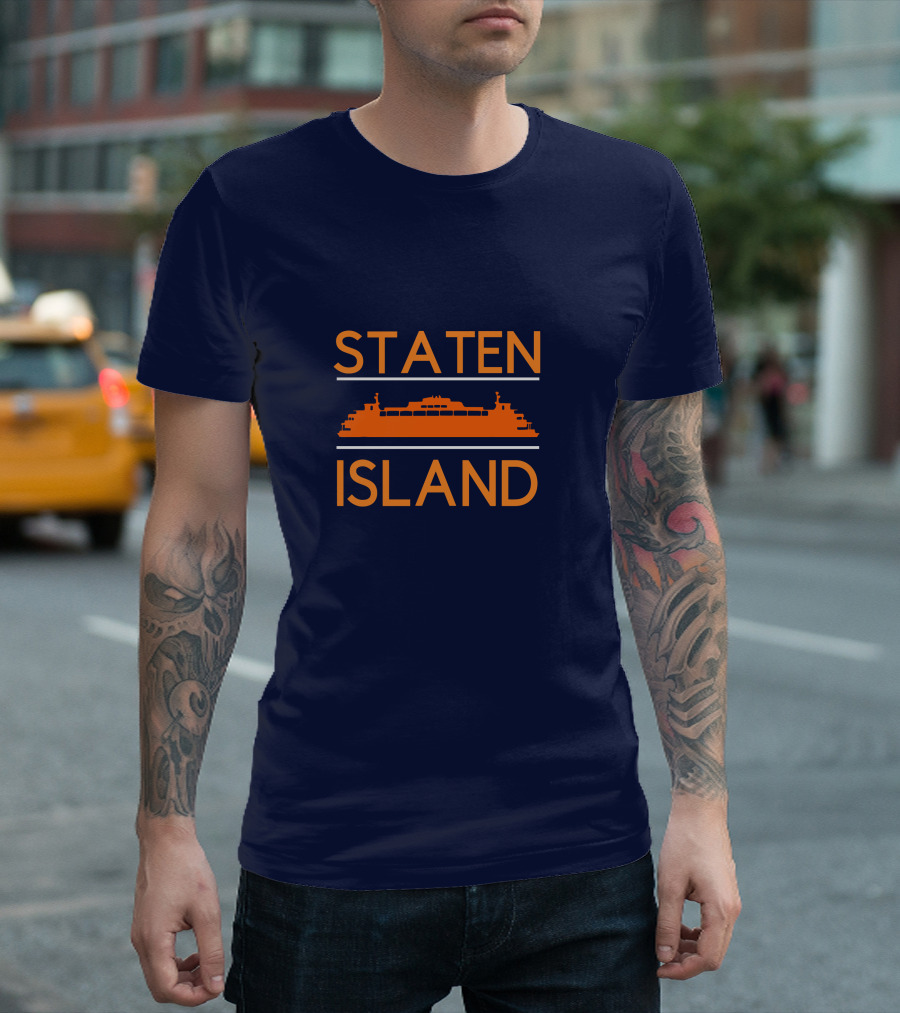 Staten Island Ferry Orange Silhouette Navy Background T-Shirt