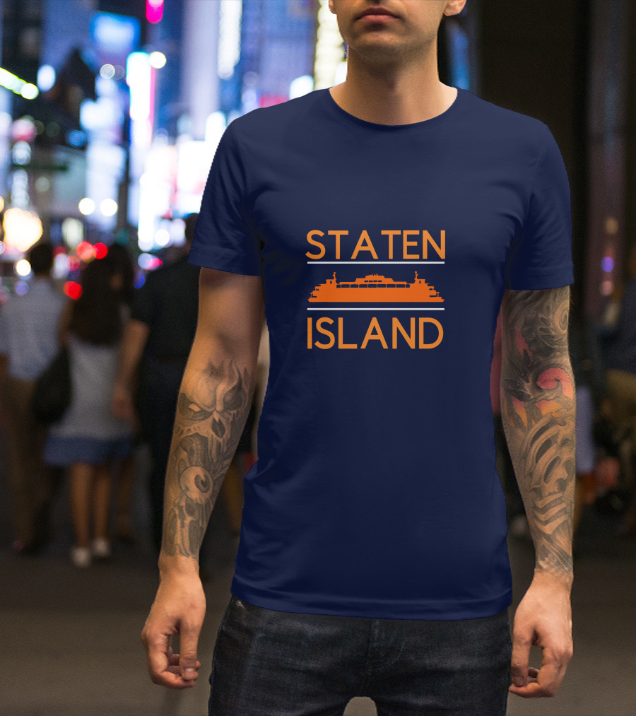 Staten Island Ferry Orange Silhouette Navy Background T-Shirt