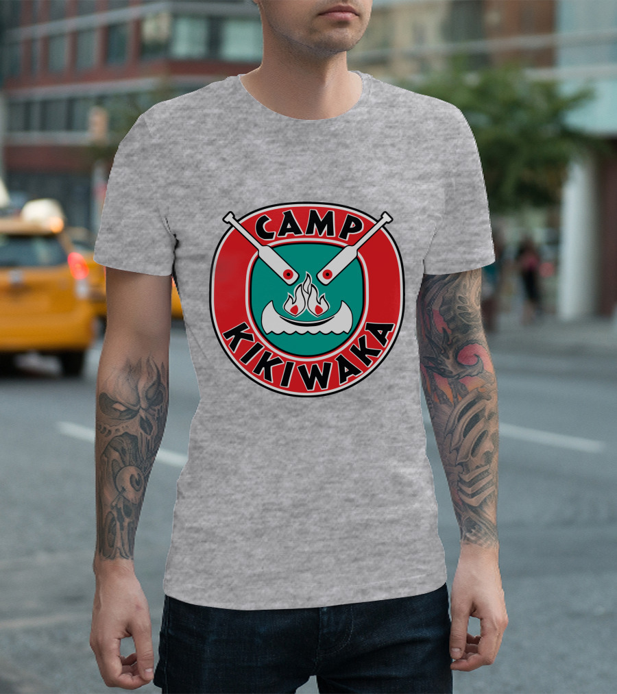 Camp Kikiwaka Logo with Canoe and Campfire Emblem T-Shirt