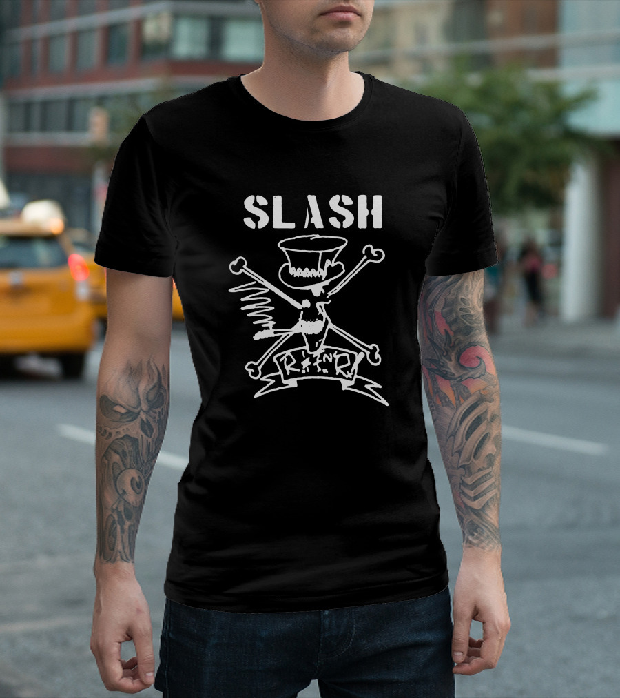 Slash Crossbones R N' R Skull Top Hat T-Shirt