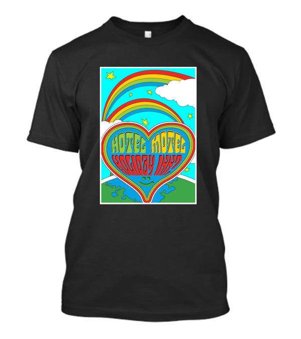 Sarahbaska Hotel Motel Holiday 1973 Rainbow Earth Heart T-Shirt