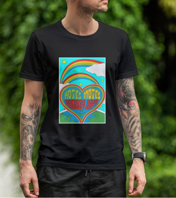 Sarahbaska Hotel Motel Holiday 1973 Rainbow Earth Heart T-Shirt
