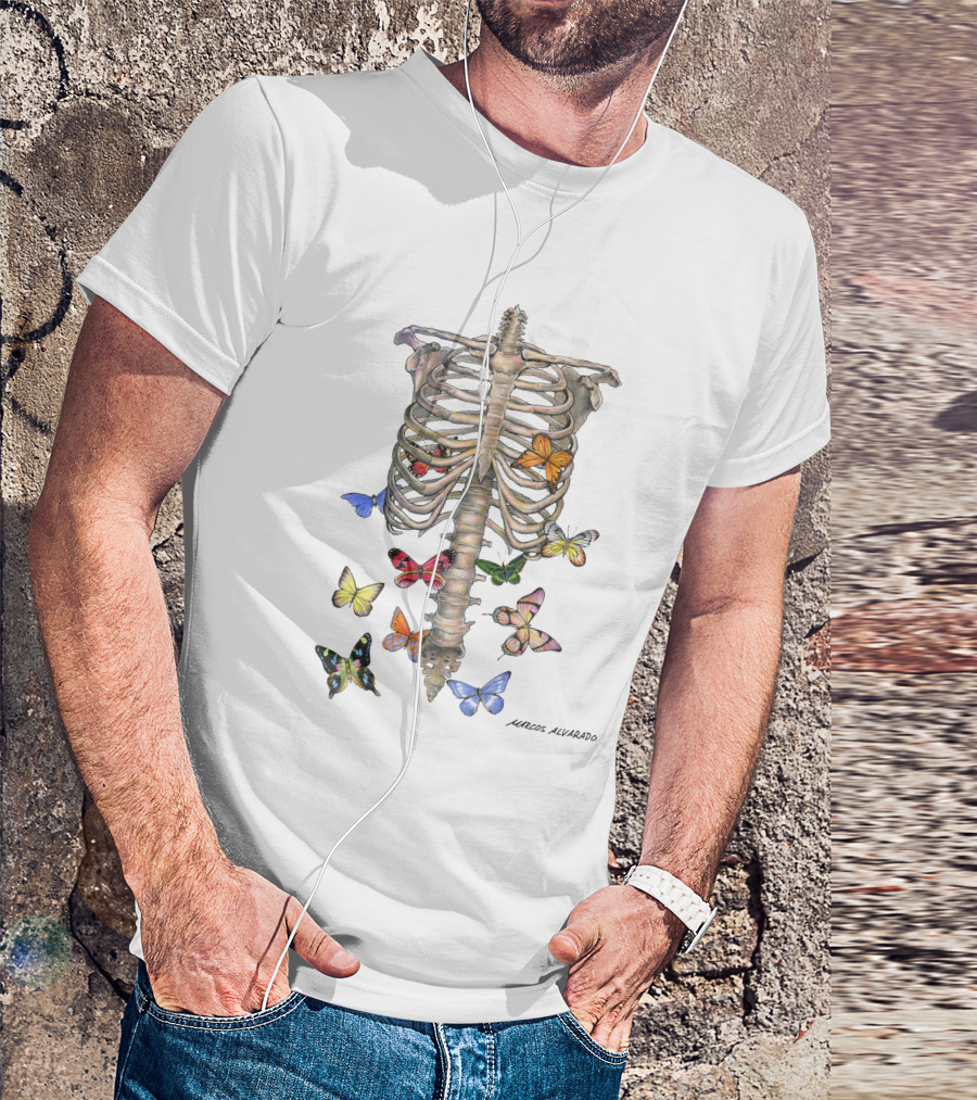 Marcos Alvarado Ribcage With Colorful Butterflies A Fluttery Feeling T-Shirt