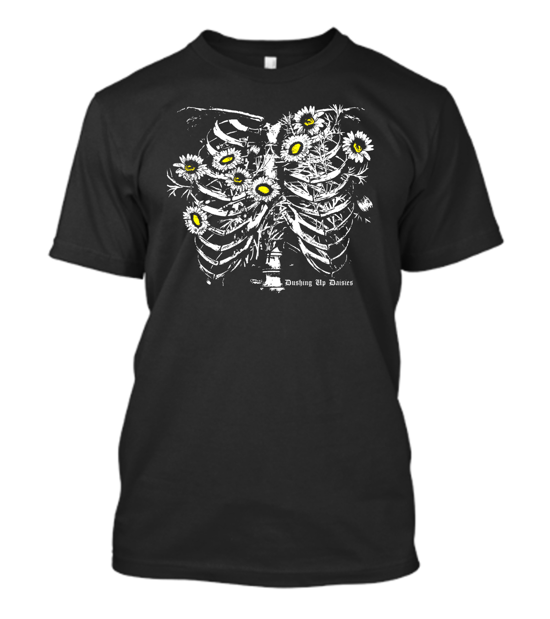 Bigcarte Merch Pushing Up Daisies Skeleton Ribcage Floral T-Shirt