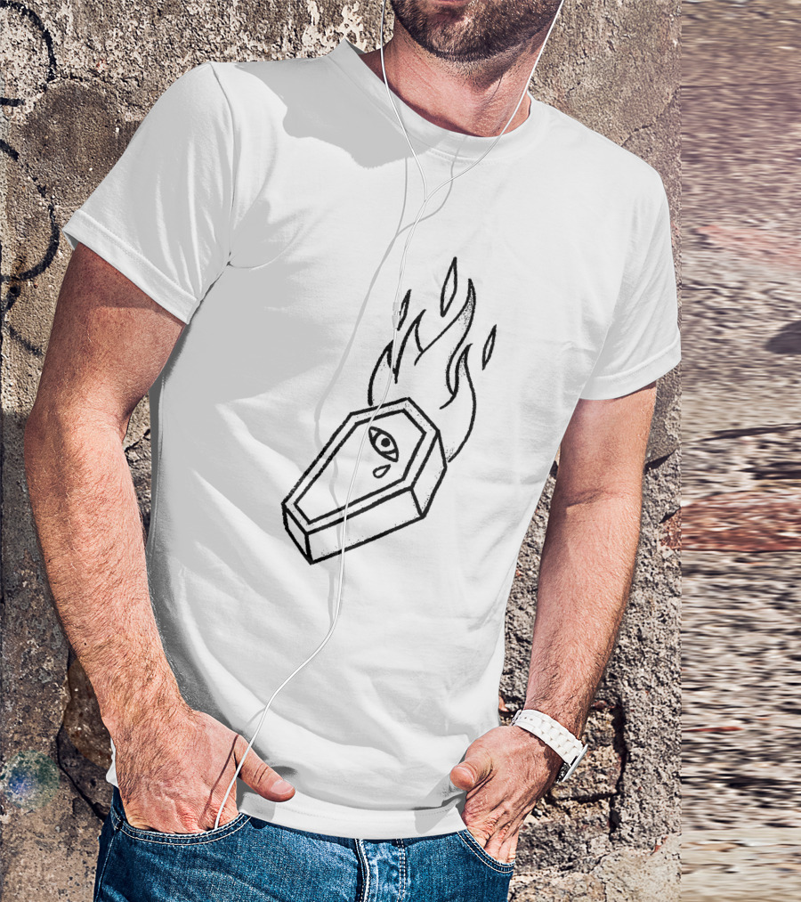 ROAR The Band Diamond Flaming Coffin With Eye Symbol Destroyer Of Death T-Shirt