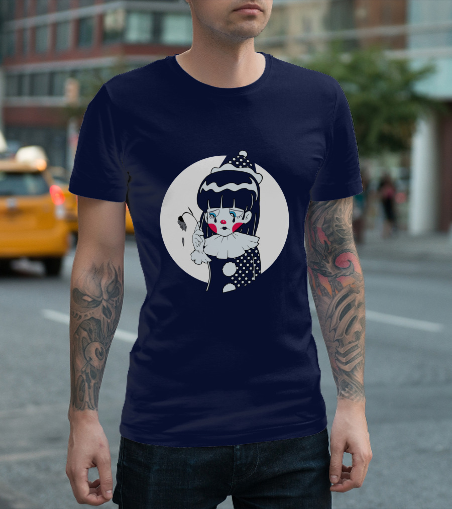 Circusteeth Shop Sad Clown Tearful Pierrot Holding Wilted Flower T-Shirt