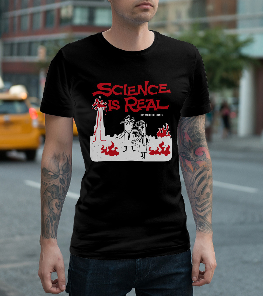 Science Is Real They Might Be Giants Volcanic Cartoon Scene T-Shirt