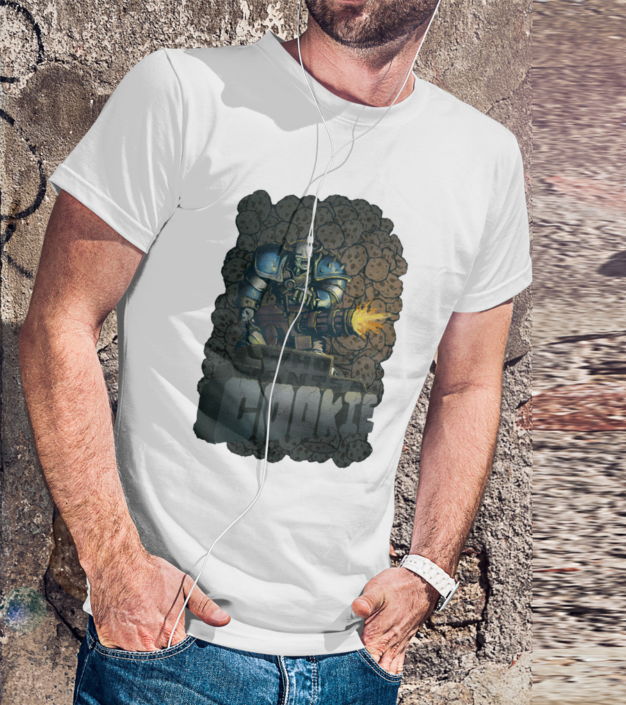 Oxhorn Who Wants A Cookie With Armored Figure And Gun Surrounded By Cookies T-Shirt
