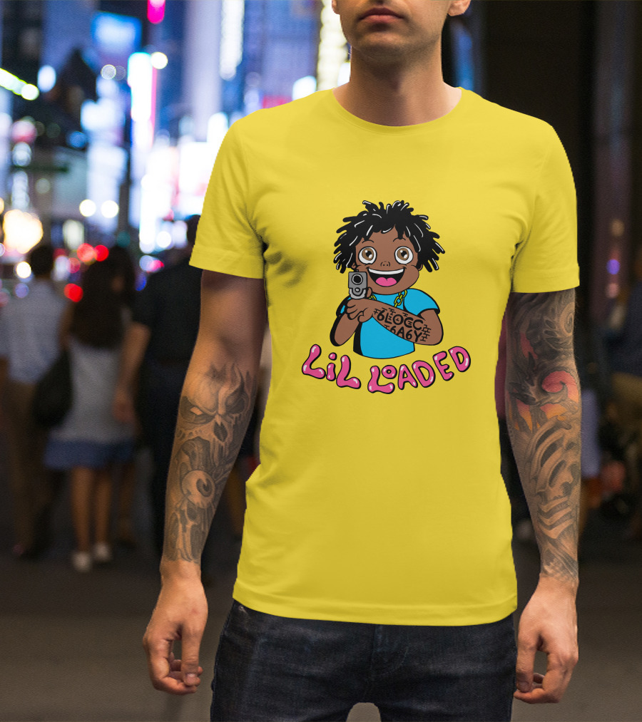 Lil Loaded Cartoon Character With Tattoo And Toy Gun T-Shirt
