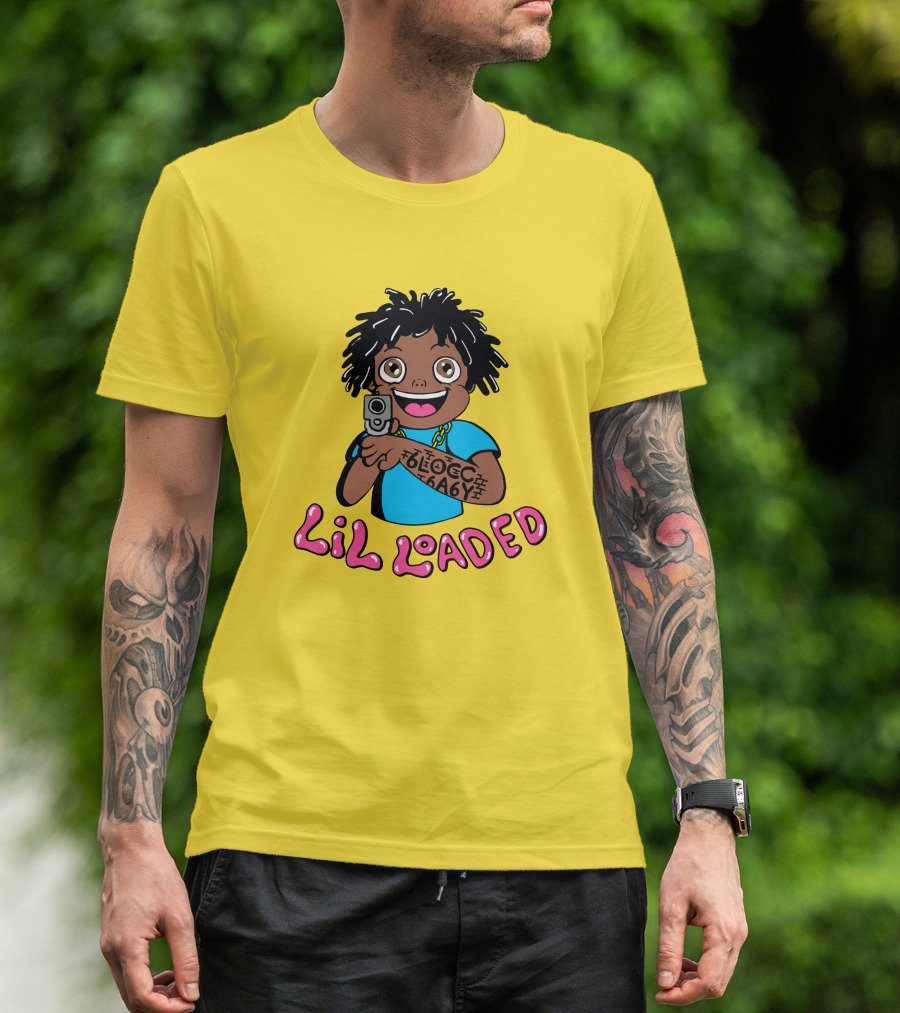 Lil Loaded Cartoon Character With Tattoo And Toy Gun T-Shirt