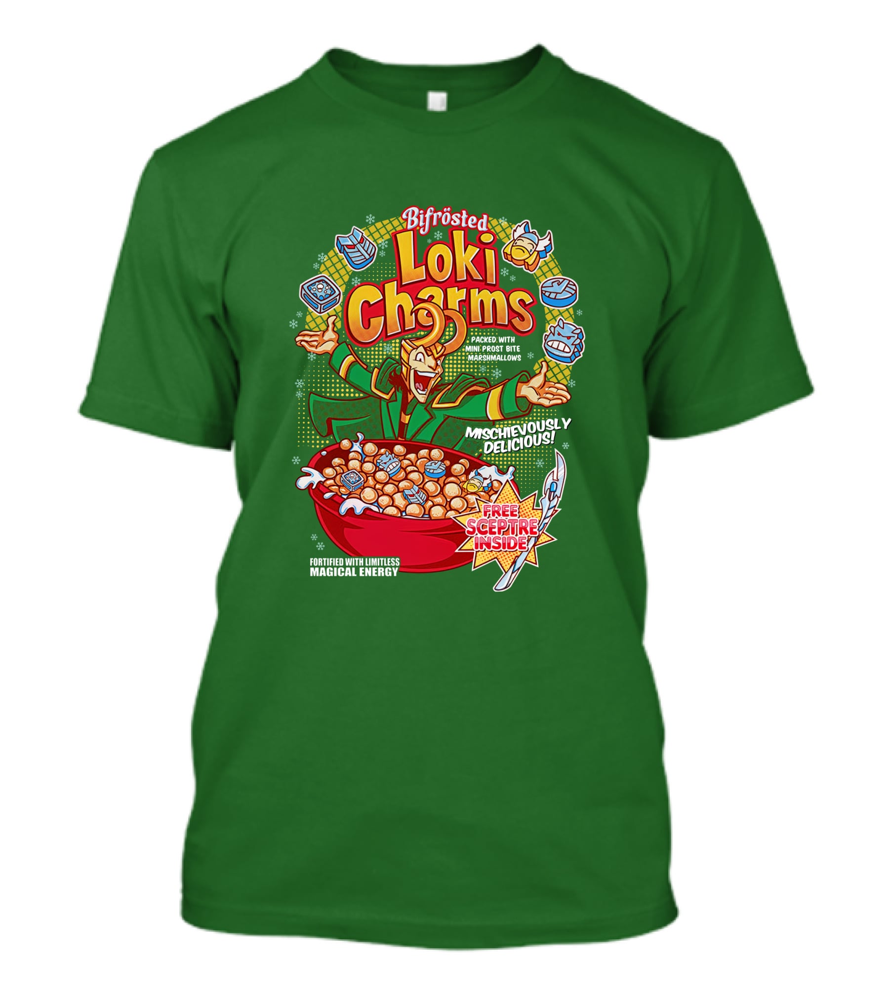 Bifrosted Loki Charms Mischievously Delicious Free Sceptre Inside Fortified With Limitless Magical Energy T-Shirt
