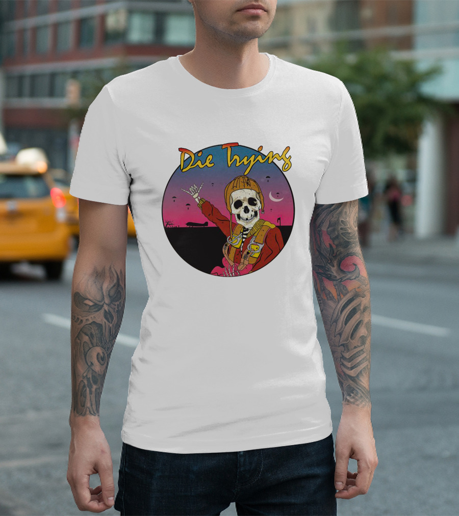 Die Trying Skeleton Paratrooper Skydiving Scene T-Shirt