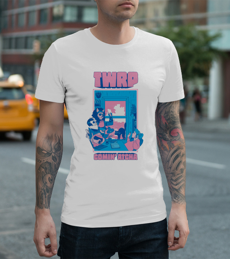 TWRP Comin Atcha Retro Robot Cat Room Scene T-Shirt