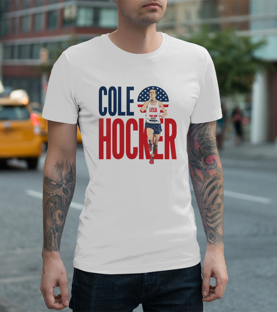 COLE HOCKER USA Running Star with American Flag Background T-Shirt
