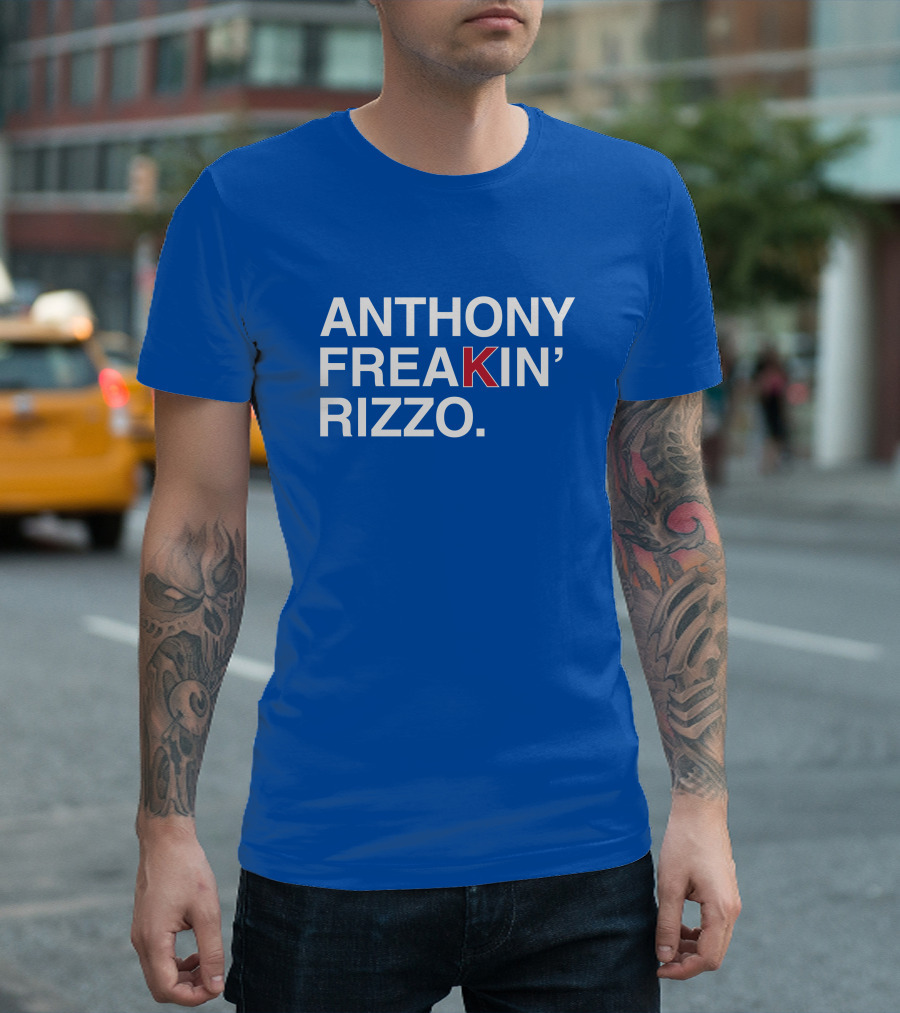 Anthony Freakin' Rizzo Bold Text Blue Background T-Shirt