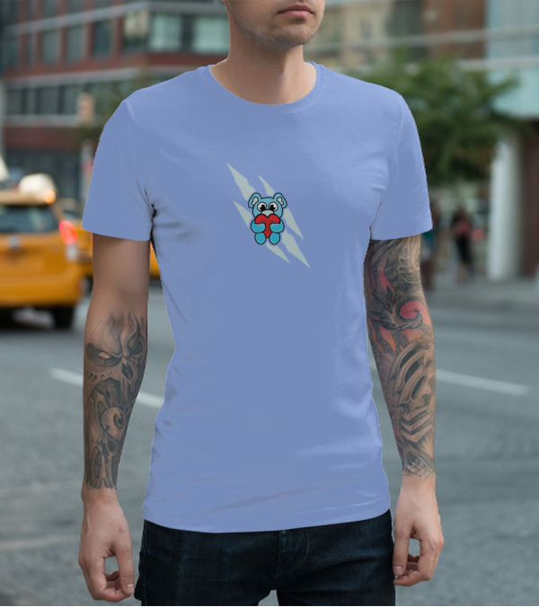 Wallibear Heart Blue Bear Holding Red Heart T-Shirt