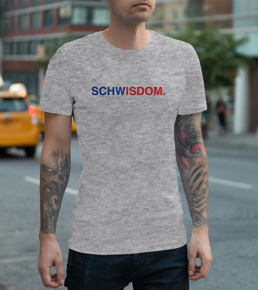 Obvious Schwisdom Bold Lettering Blue Red Grey T-Shirt