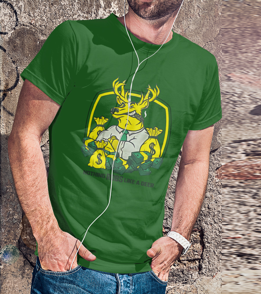 Jonah Furman Smoking Cartoon Business Deer Holding Cash Nothing Robs Like A Deer T-Shirt