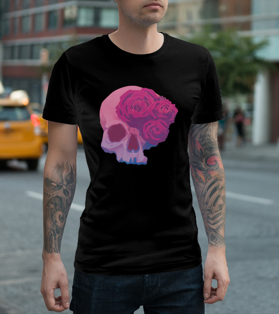 Taliesin Jaffe Pink Skull with Gothic Roses T-Shirt
