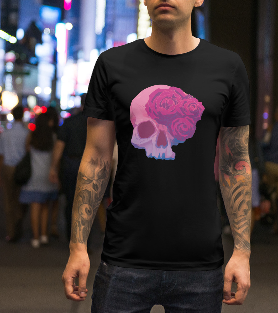 Taliesin Jaffe Pink Skull With Gothic Roses T-Shirt