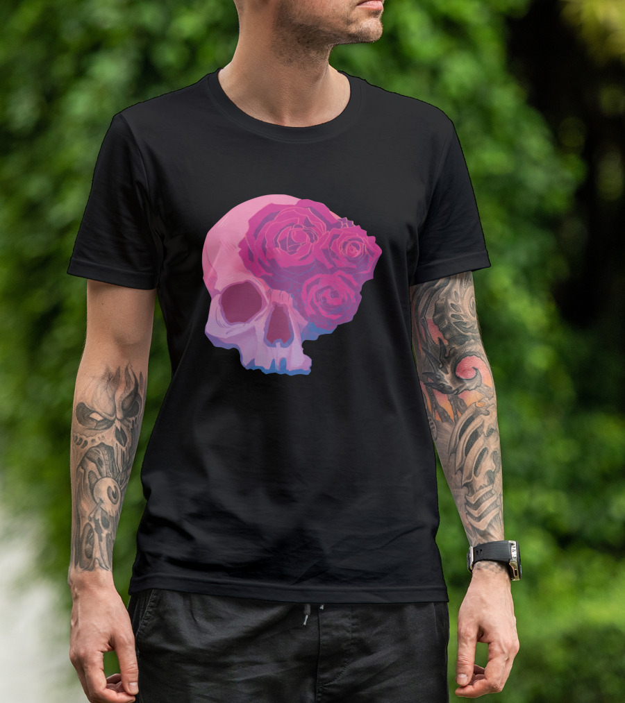Taliesin Jaffe Pink Skull With Gothic Roses T-Shirt