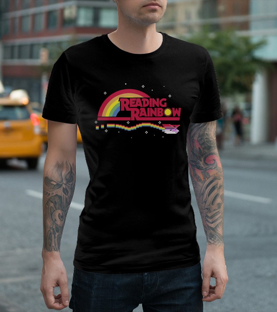 Reading Rainbow LeVar Burton Pixel Art Rainbow Cat T-Shirt