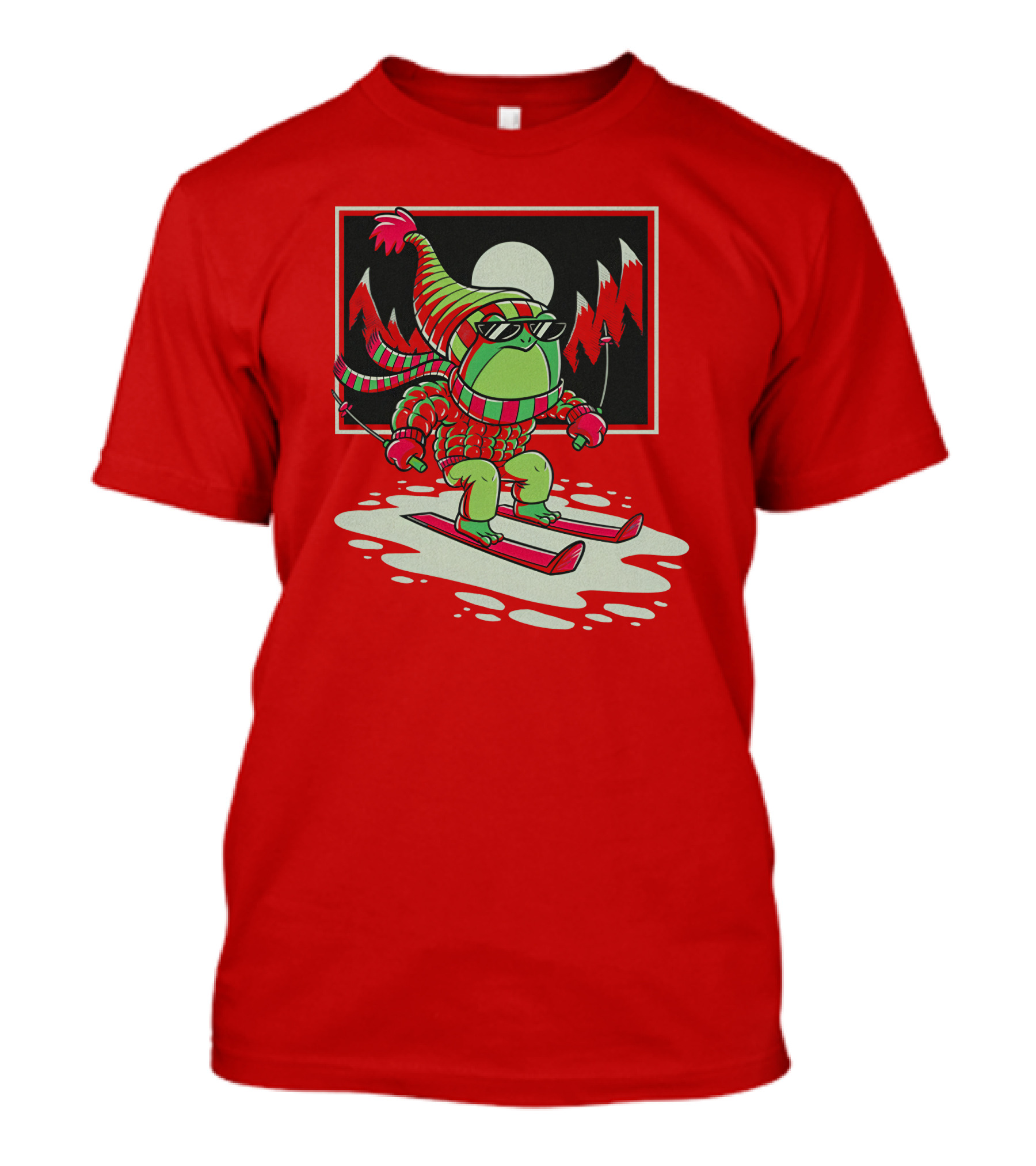 Boomerna Skifrog Merch Frog Skiing Snowy Mountains T-Shirt
