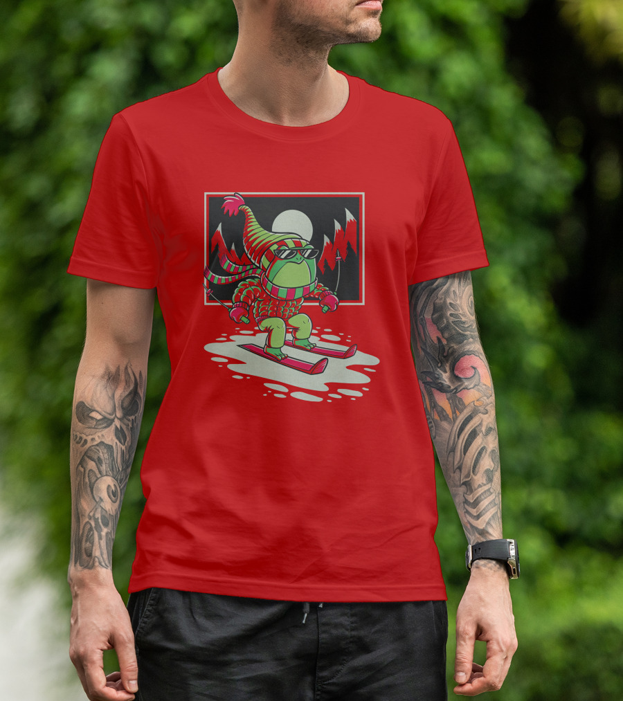 Boomerna Skifrog Merch Frog Skiing Snowy Mountains T-Shirt