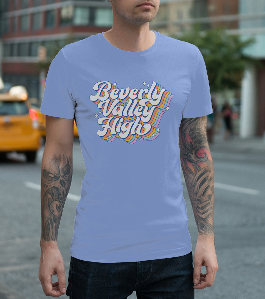 Bvh Merch Beverly Valley High Rainbow Text With Colorful Swirls T-Shirt