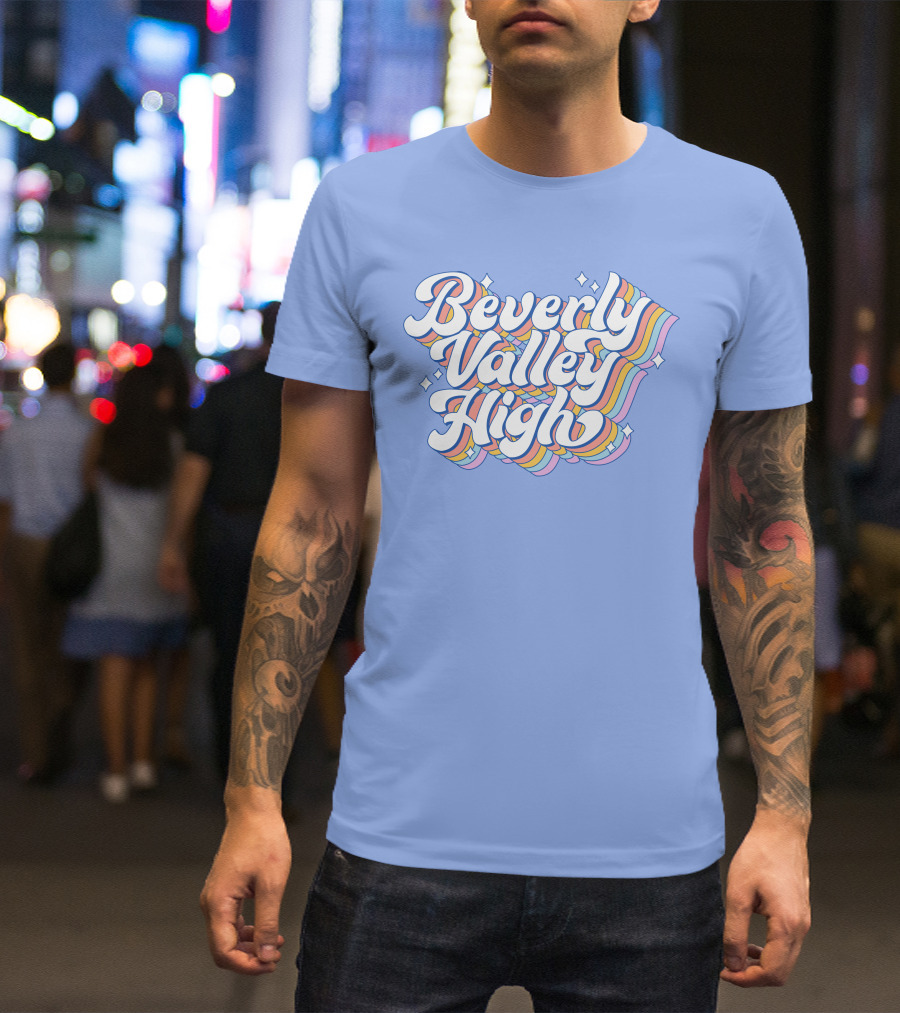 Bvh Merch Beverly Valley High Rainbow Text With Colorful Swirls T-Shirt
