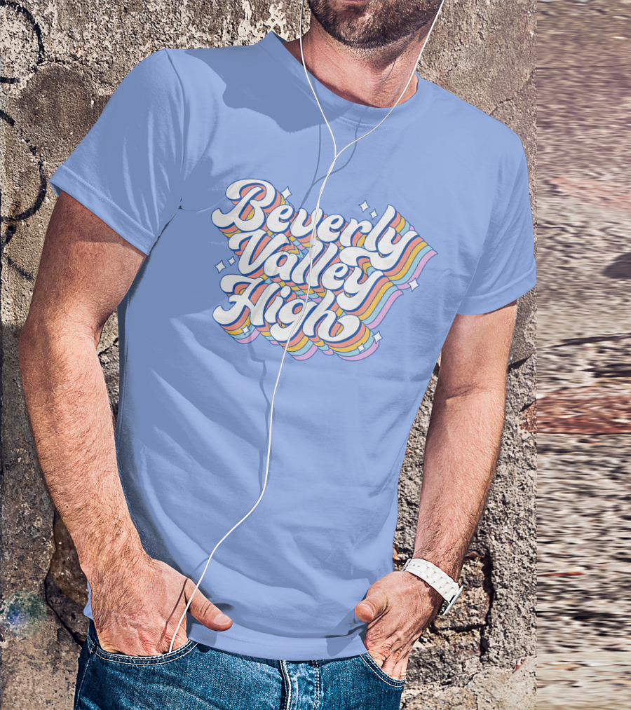 Bvh Merch Beverly Valley High Rainbow Text With Colorful Swirls T-Shirt