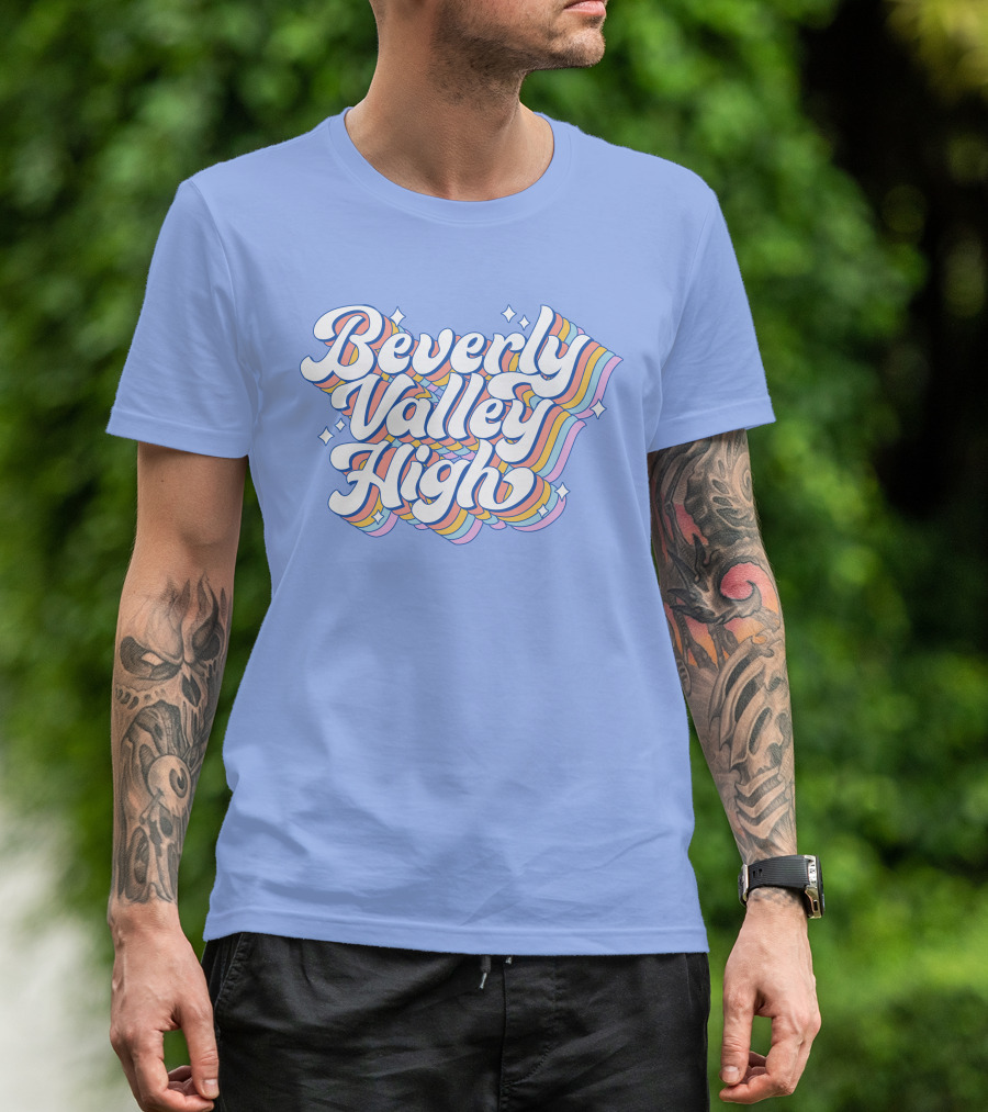 Bvh Merch Beverly Valley High Rainbow Text With Colorful Swirls T-Shirt
