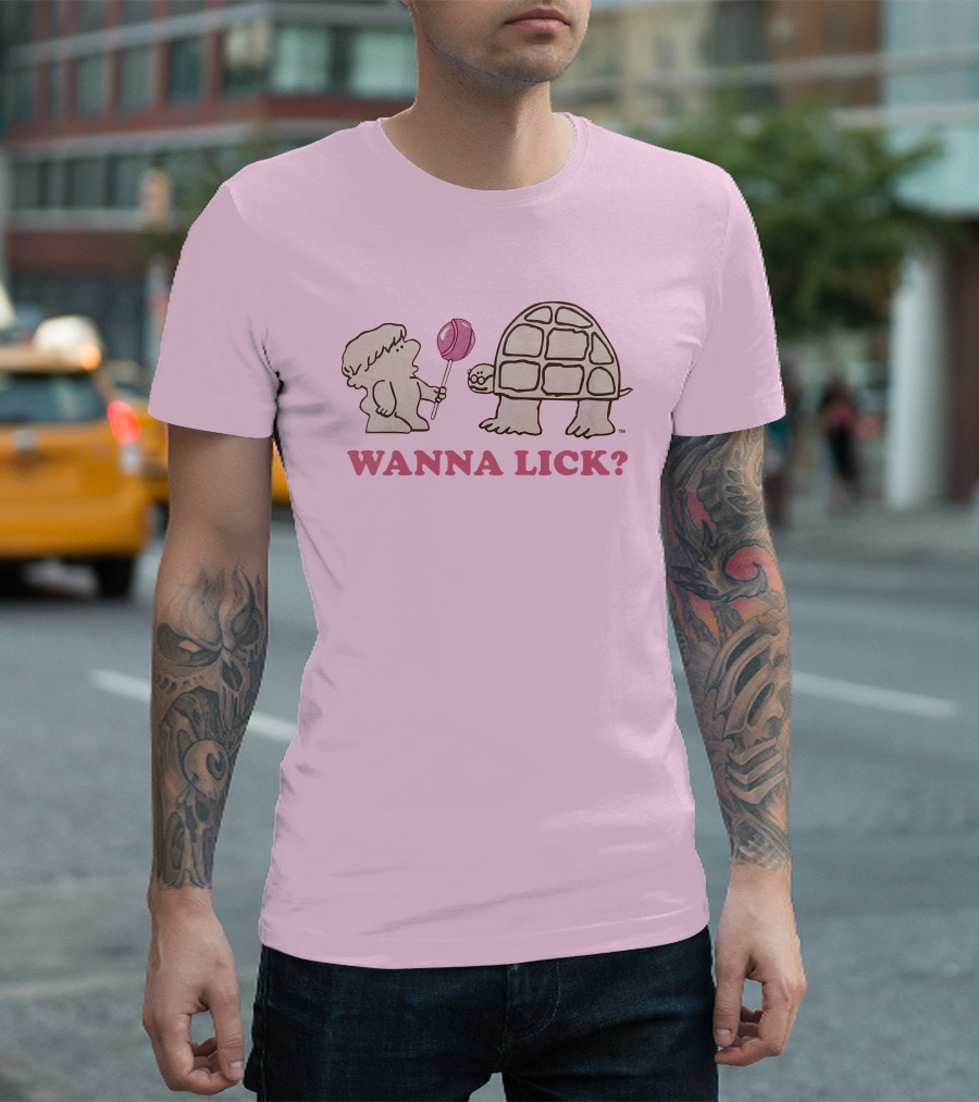 Wanna Lick Tootsie Roll Lilbttyboop Cute Character with Turtle and Lollipop T-Shirt