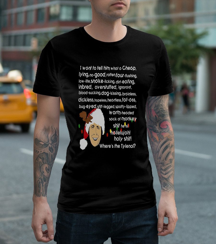 Clark Griswold Christmas Rant with Santa Hat and Lights T-Shirt
