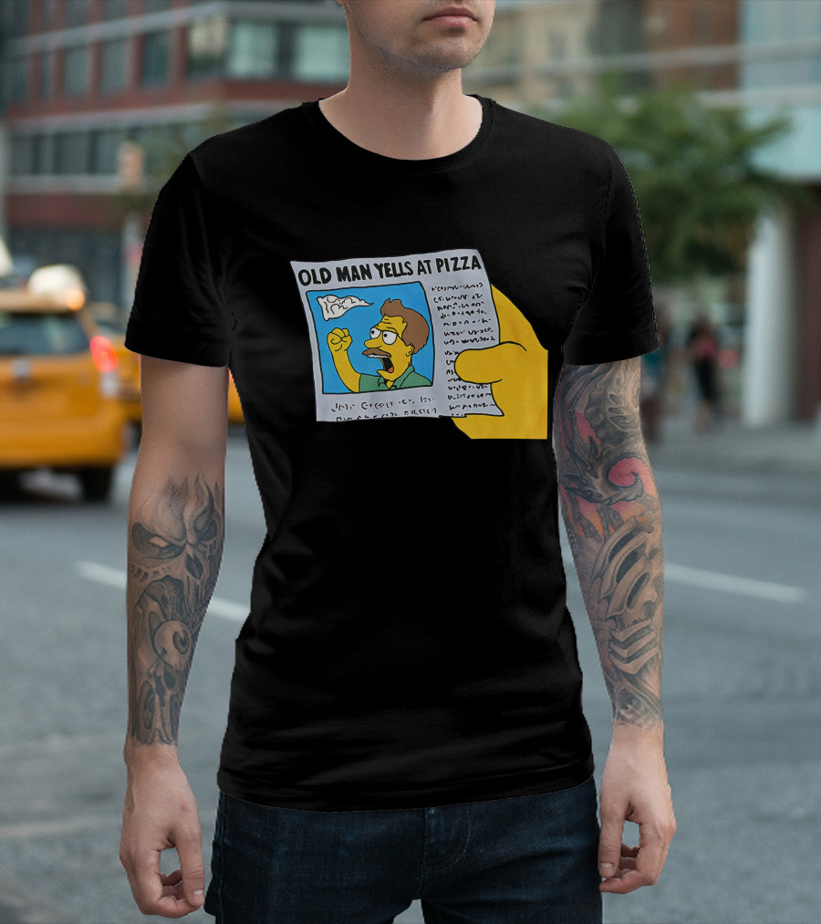 Old Man Yells at Pizza Newspaper Cartoon Parody Pizzamas Merch T-Shirt