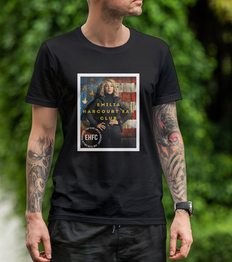 Emilia Harcourt Fan Club EHFC Vintage American Flag Background T-Shirt