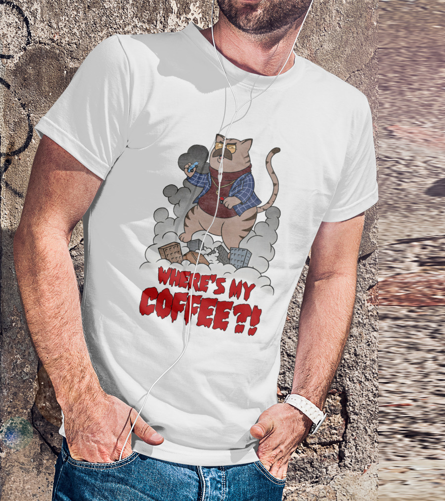 Catzilla Where's My Coffee Bowtie Flannel Smoking Pipe T-Shirt