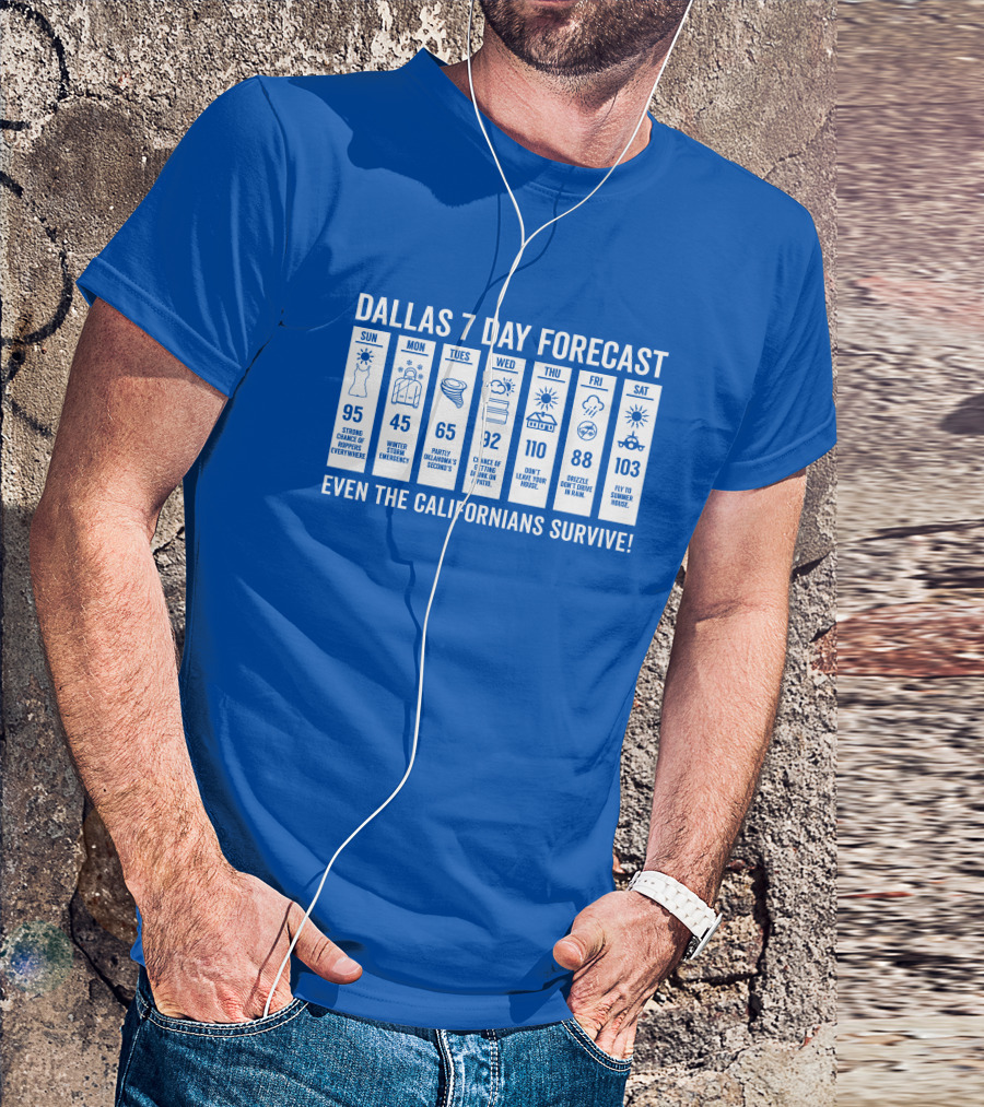 Dallas 7 Day Forecast Weather Parody Even The Californians Survive Bullzerk Merch T-Shirt
