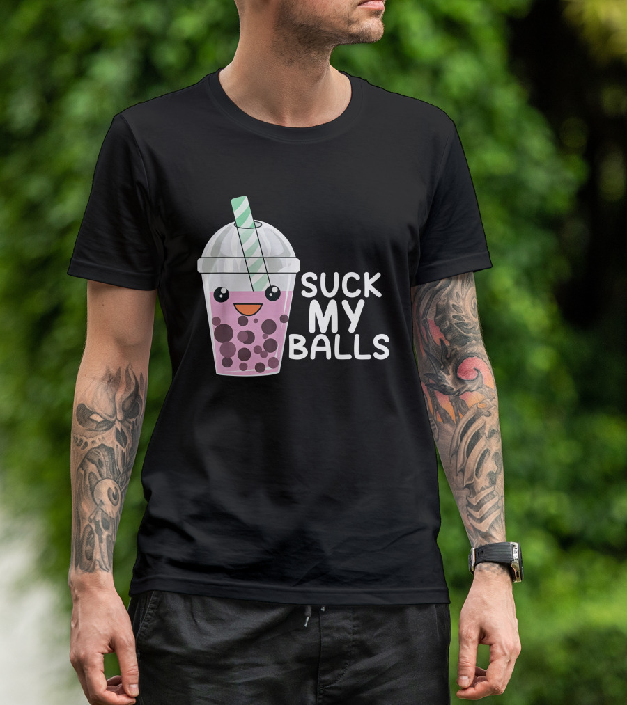 Suck My Balls Society6 Merch Bubble Tea Drink With Smiley Cup And Straw T-Shirt