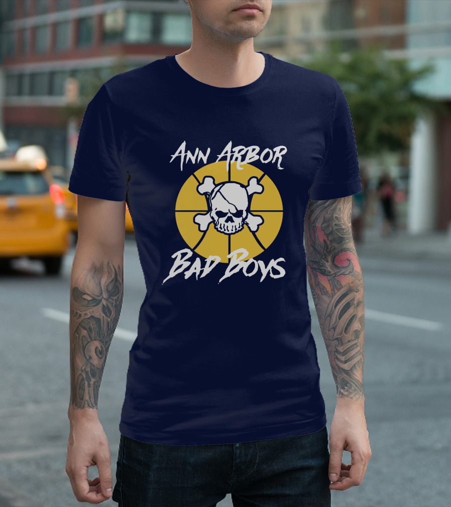 Ann Arbor Bad Boys Skull Basketball Juwan Howard Blue By Ninety Shop T-Shirt