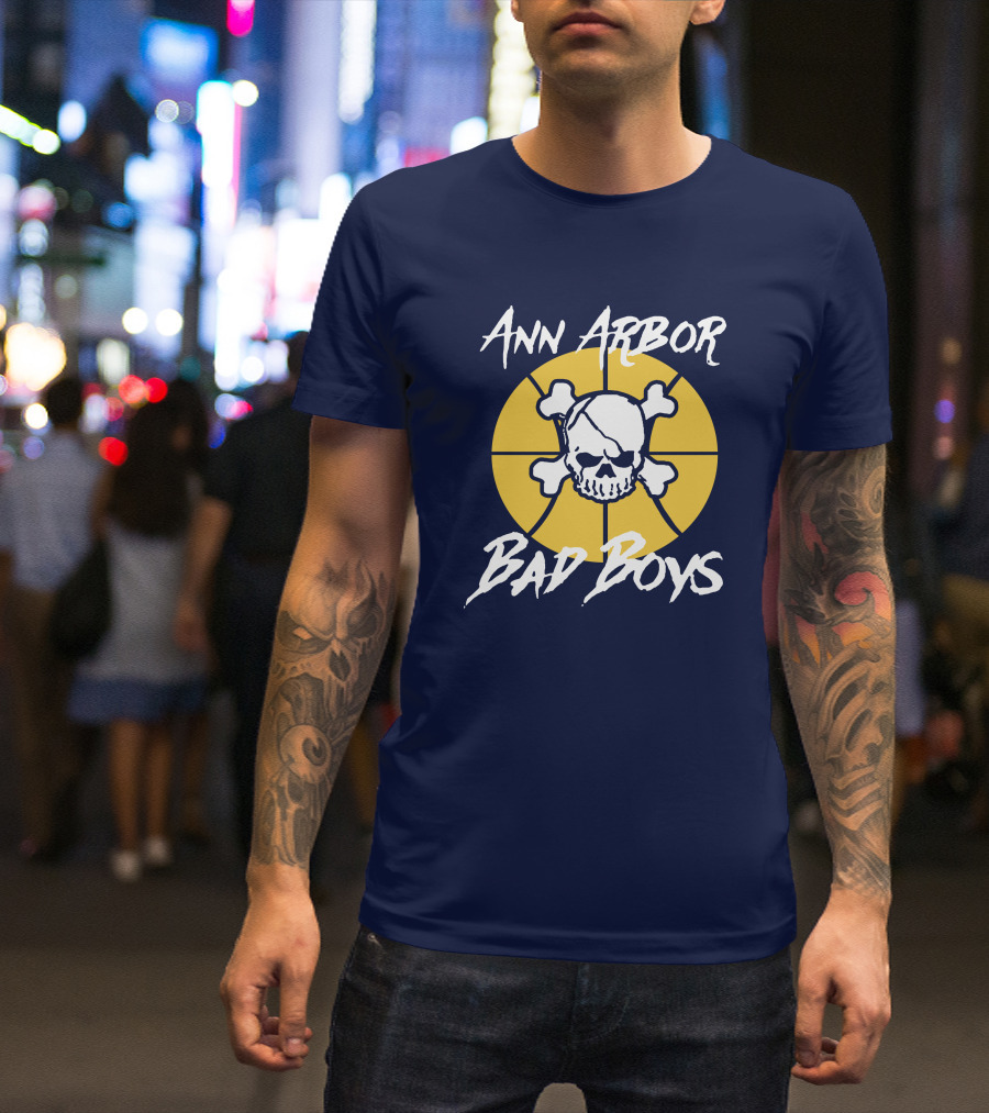 Ann Arbor Bad Boys Skull Basketball Juwan Howard Blue By Ninety Shop T-Shirt