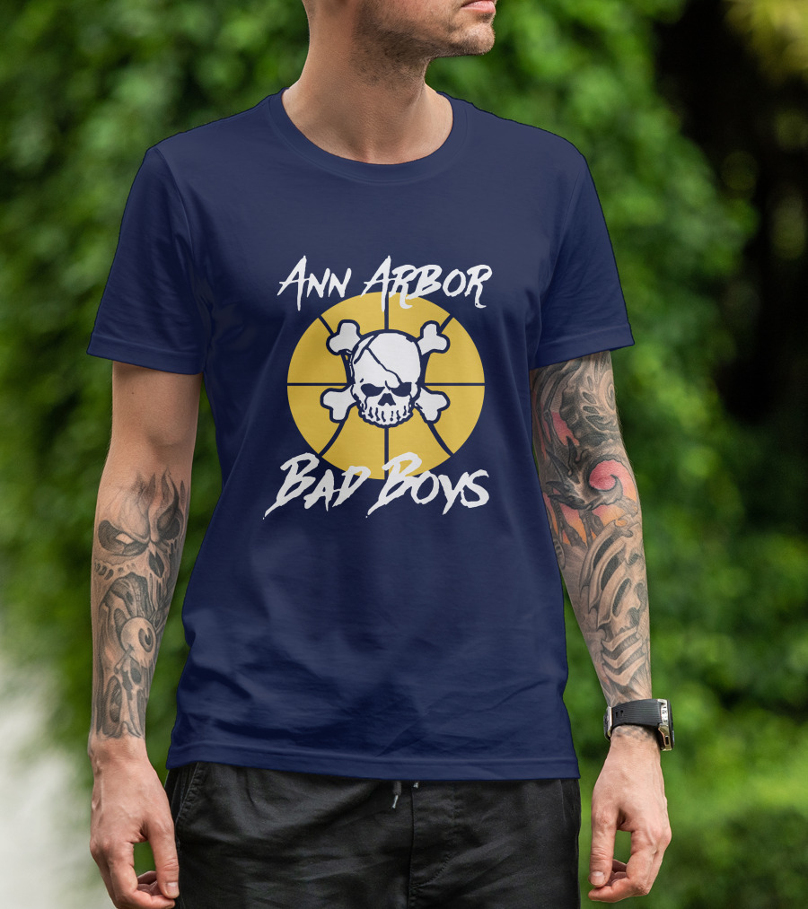 Ann Arbor Bad Boys Skull Basketball Juwan Howard Blue By Ninety Shop T-Shirt