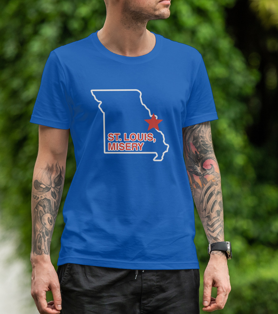 Obvious Merch St. Louis Misery Map Outline With Red Star T-Shirt